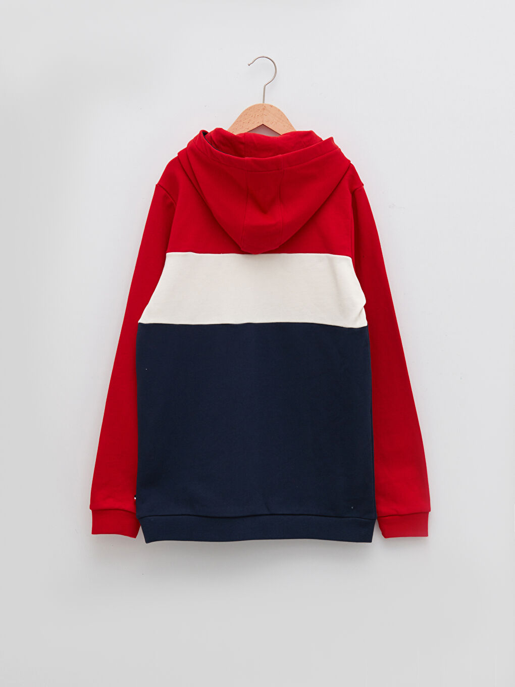 Kırmızı Kapüşonlu Renk Bloklu Uzun Kollu Erkek Çocuk Sweatshirt-1