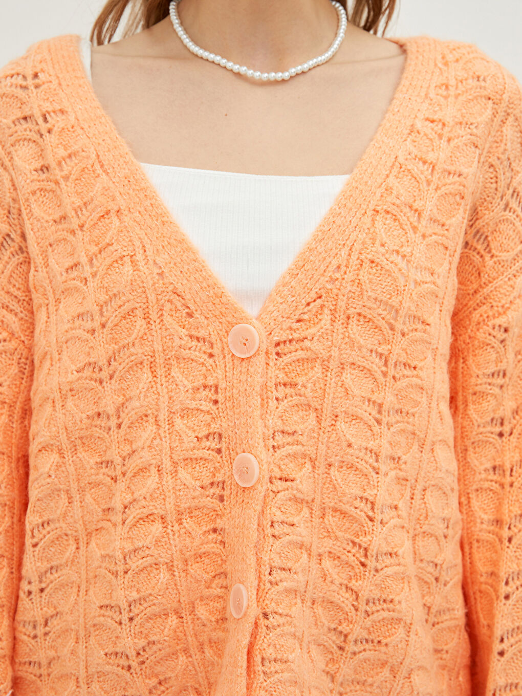V-Neck Hole-Knitted Long Sleeve Women's Knitwear Cardigan-3