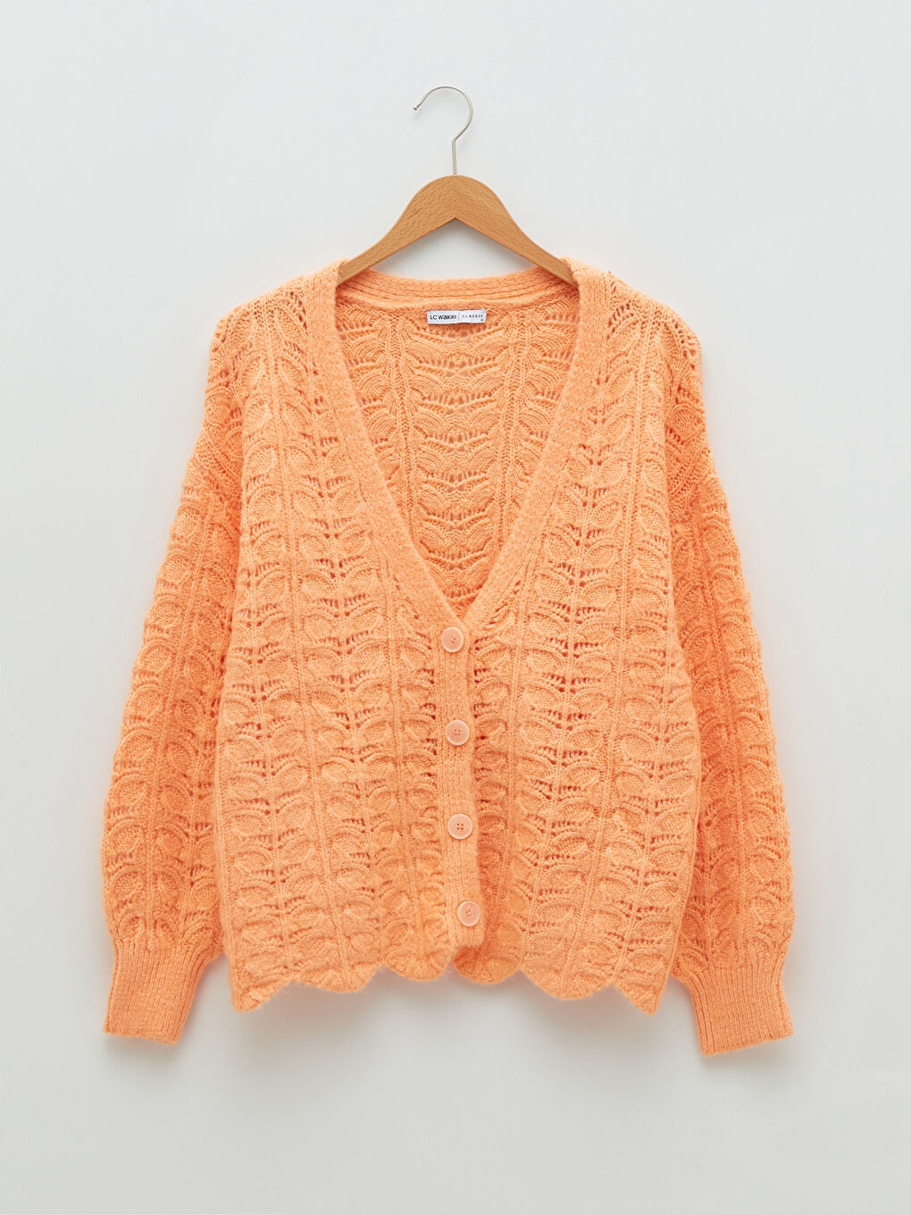 V-Neck Hole-Knitted Long Sleeve Women's Knitwear Cardigan-5