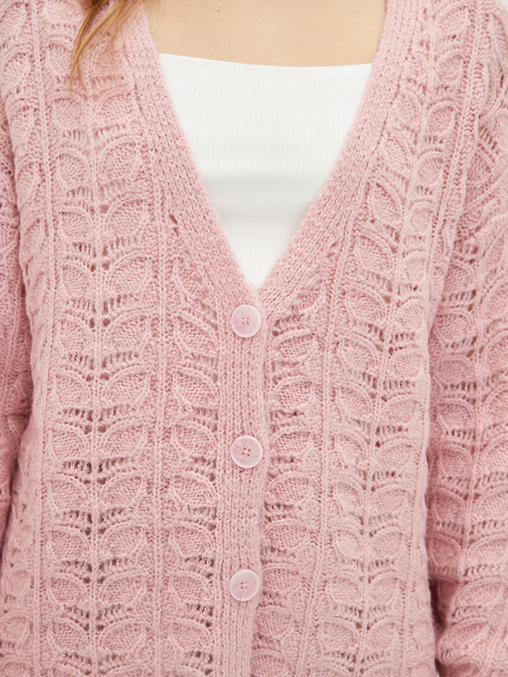 V-Neck Hole-Knitted Long Sleeve Women's Knitwear Cardigan-3