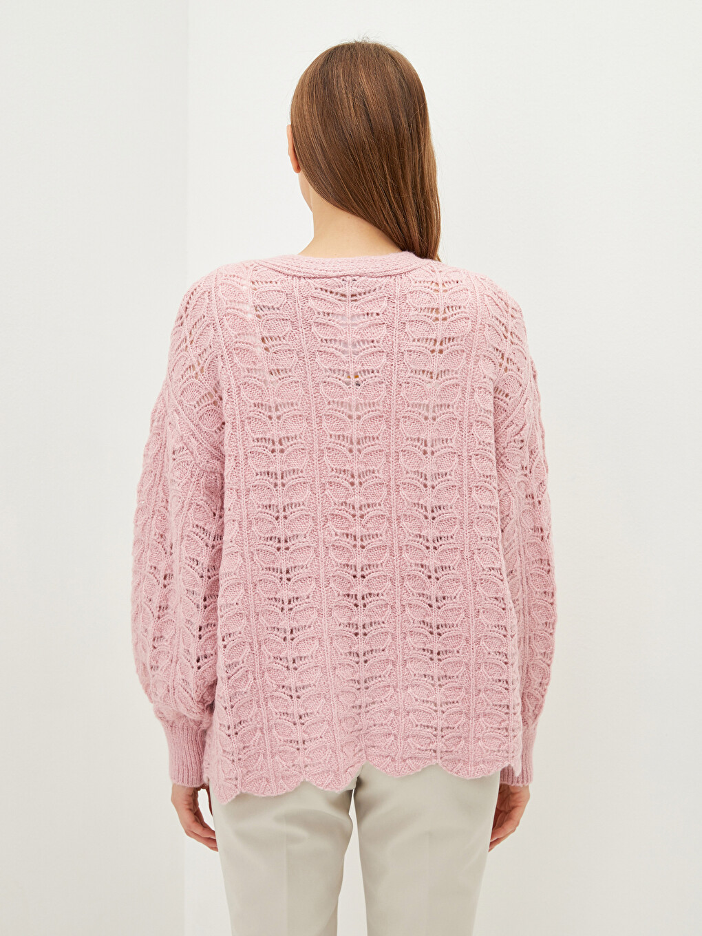 V-Neck Hole-Knitted Long Sleeve Women's Knitwear Cardigan-4