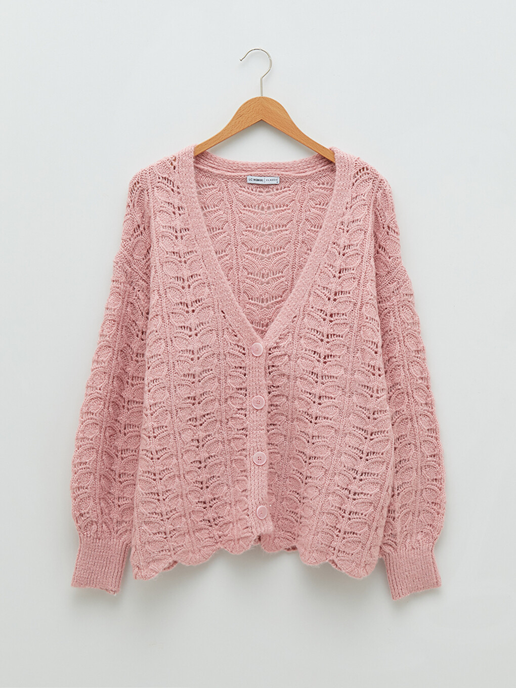V-Neck Hole-Knitted Long Sleeve Women's Knitwear Cardigan-5
