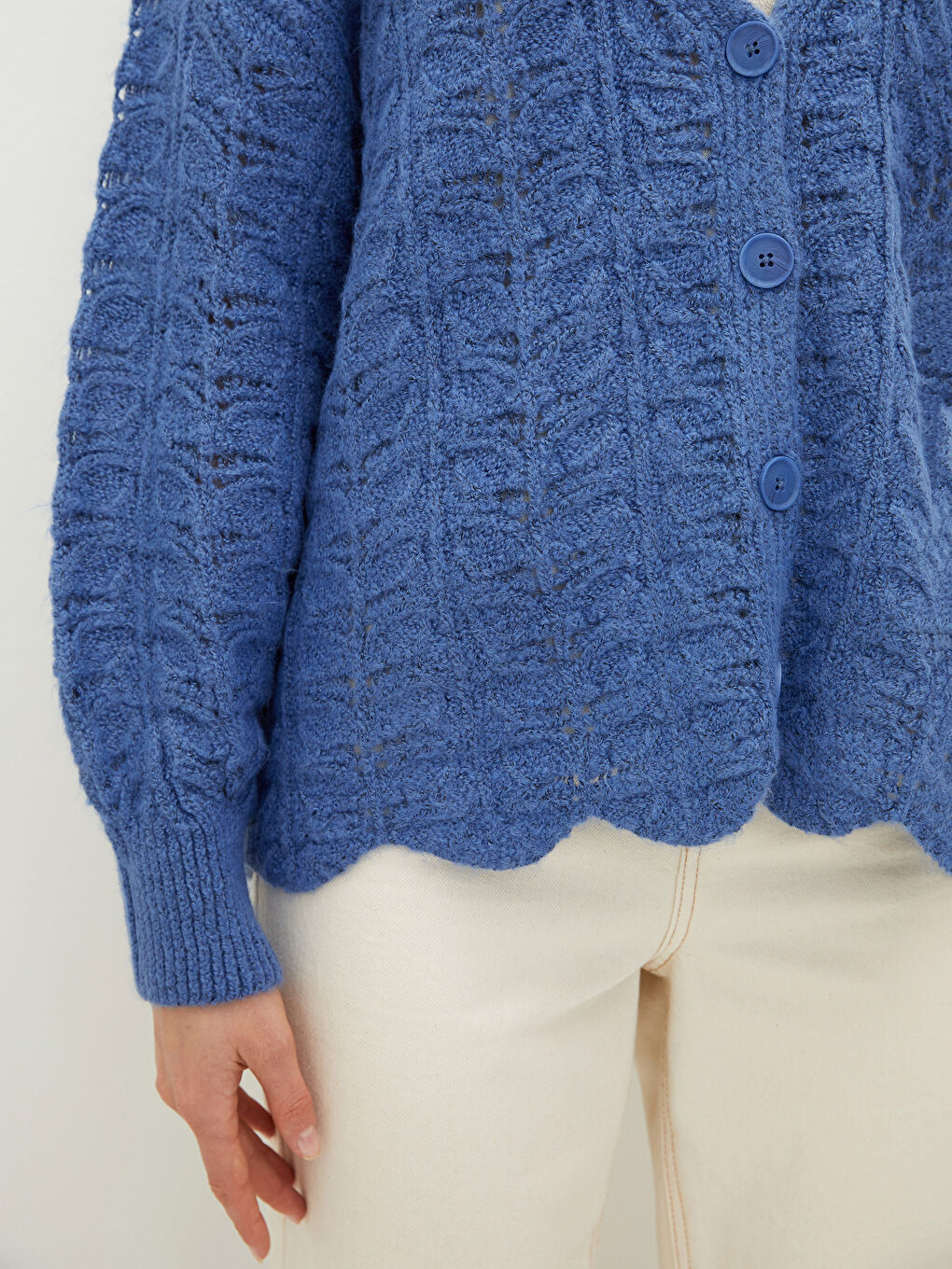 V-Neck Hole-Knitted Long Sleeve Women's Knitwear Cardigan-4
