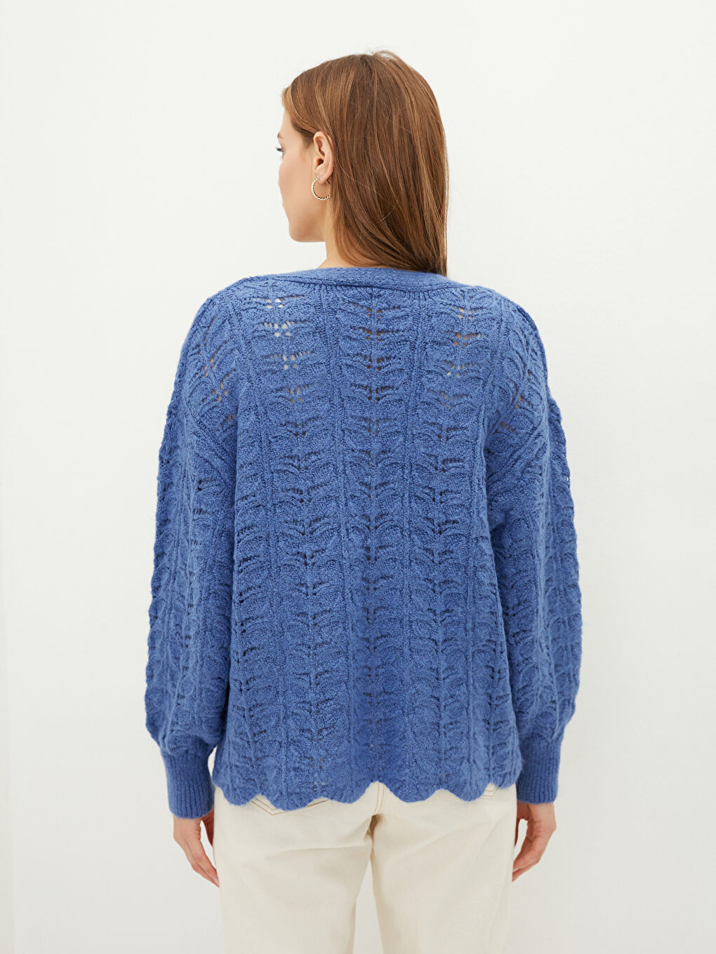 V-Neck Hole-Knitted Long Sleeve Women's Knitwear Cardigan-5