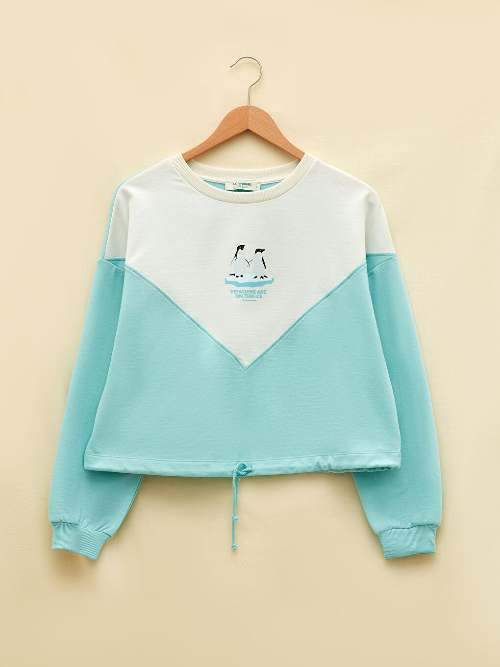 Turkuaz Bisiklet Yaka Renk Bloklu Uzun Kollu Kadın Sweatshirt-6