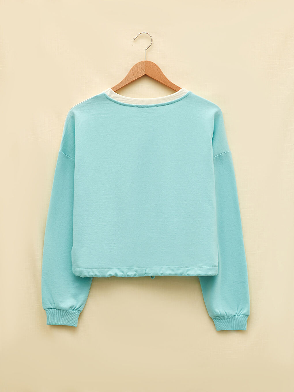 Turkuaz Bisiklet Yaka Renk Bloklu Uzun Kollu Kadın Sweatshirt-7