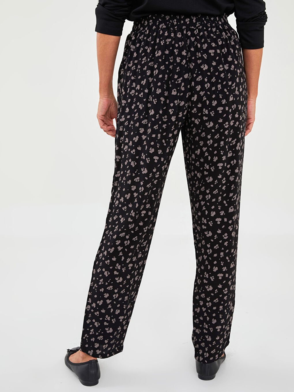 Pantaloni Dama Vâscoză Confortabili cu Talie Elastică, Imprimeu și Buzunare-4