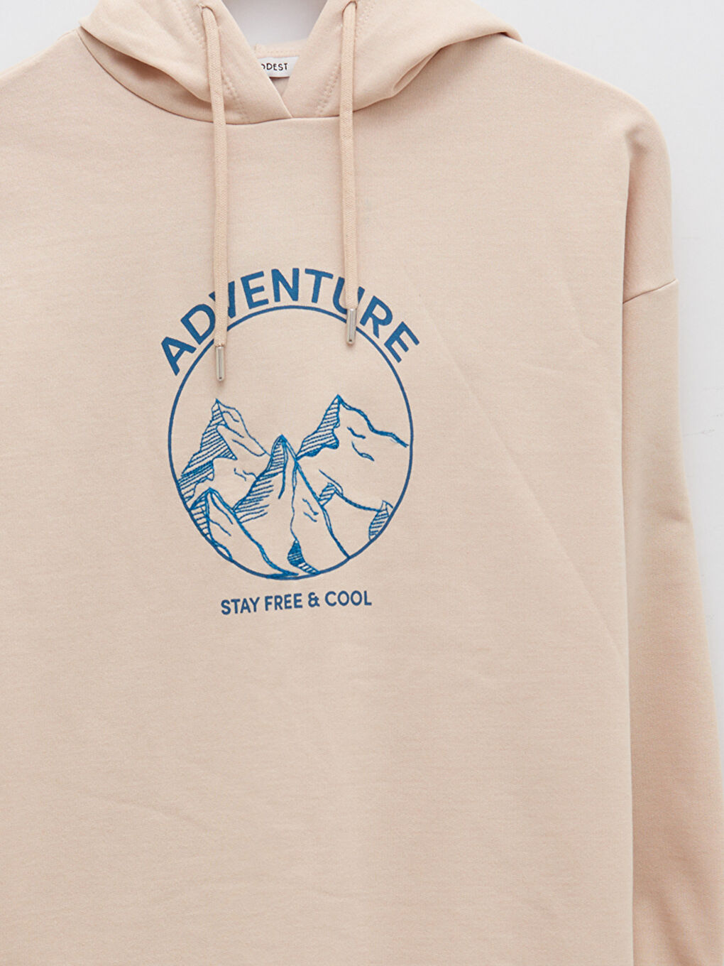 Bej Kapüşonlu Baskılı Uzun Kollu Kadın Sweatshirt Tunik-6