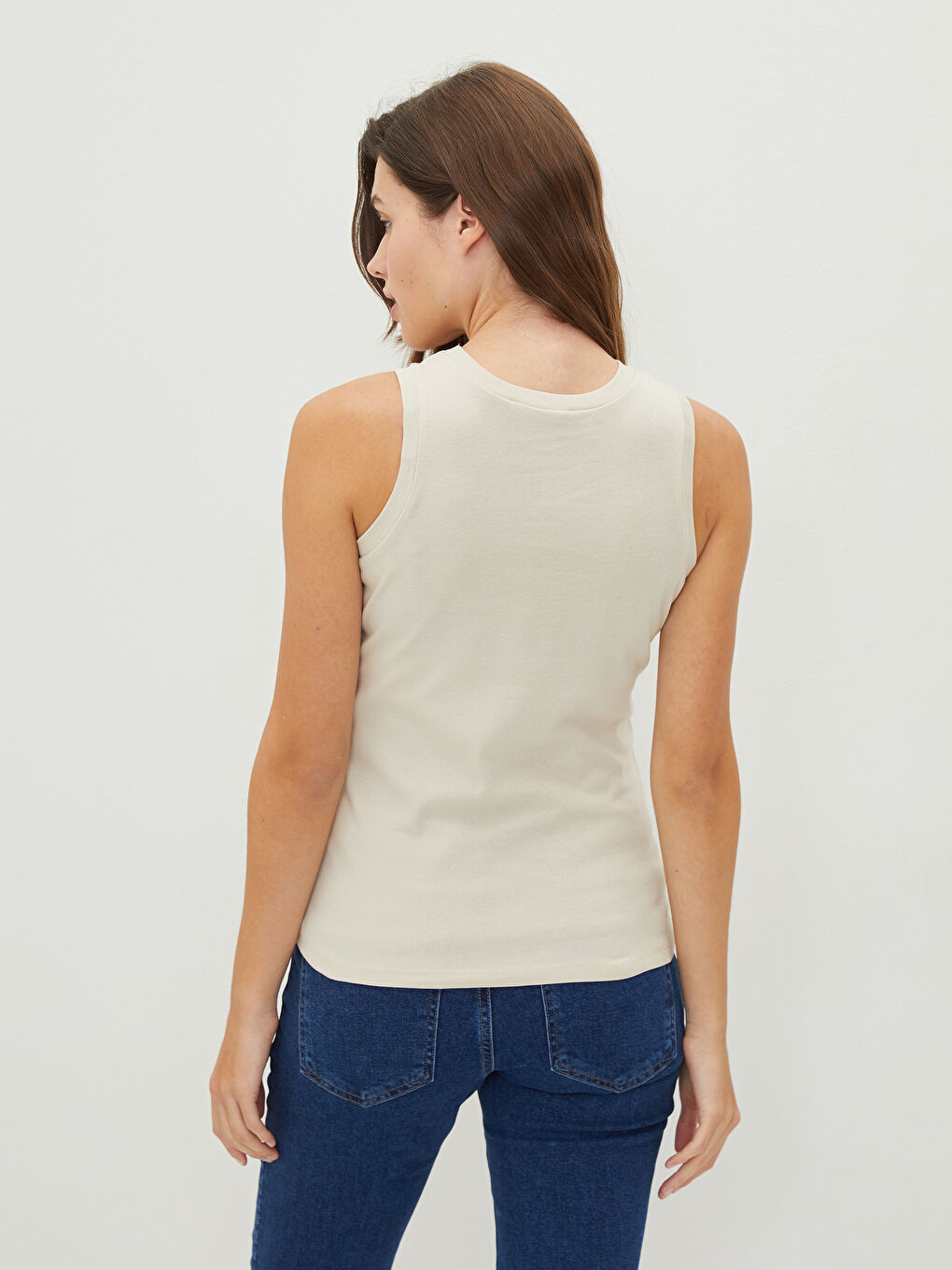 Bej Bisiklet Yaka Düz Pamuklu Hamile Atlet-9