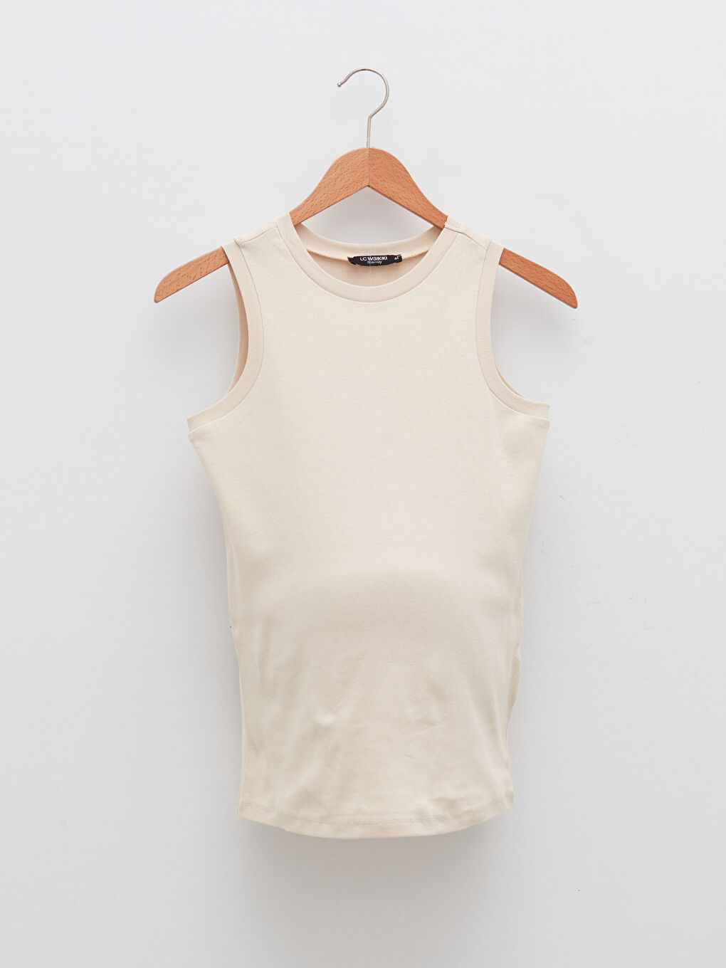 Bej Bisiklet Yaka Düz Pamuklu Hamile Atlet-10