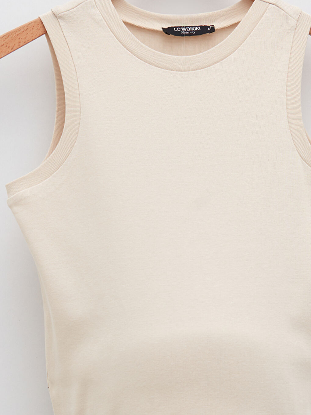 Bej Bisiklet Yaka Düz Pamuklu Hamile Atlet-12