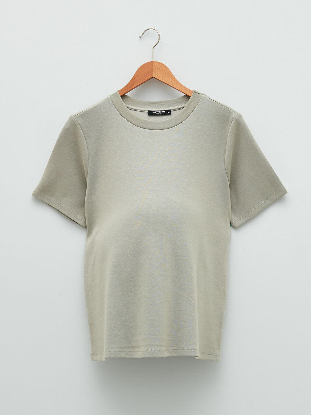 Gri Bisiklet Yaka Düz Kısa Kollu Hamile Tişört-10