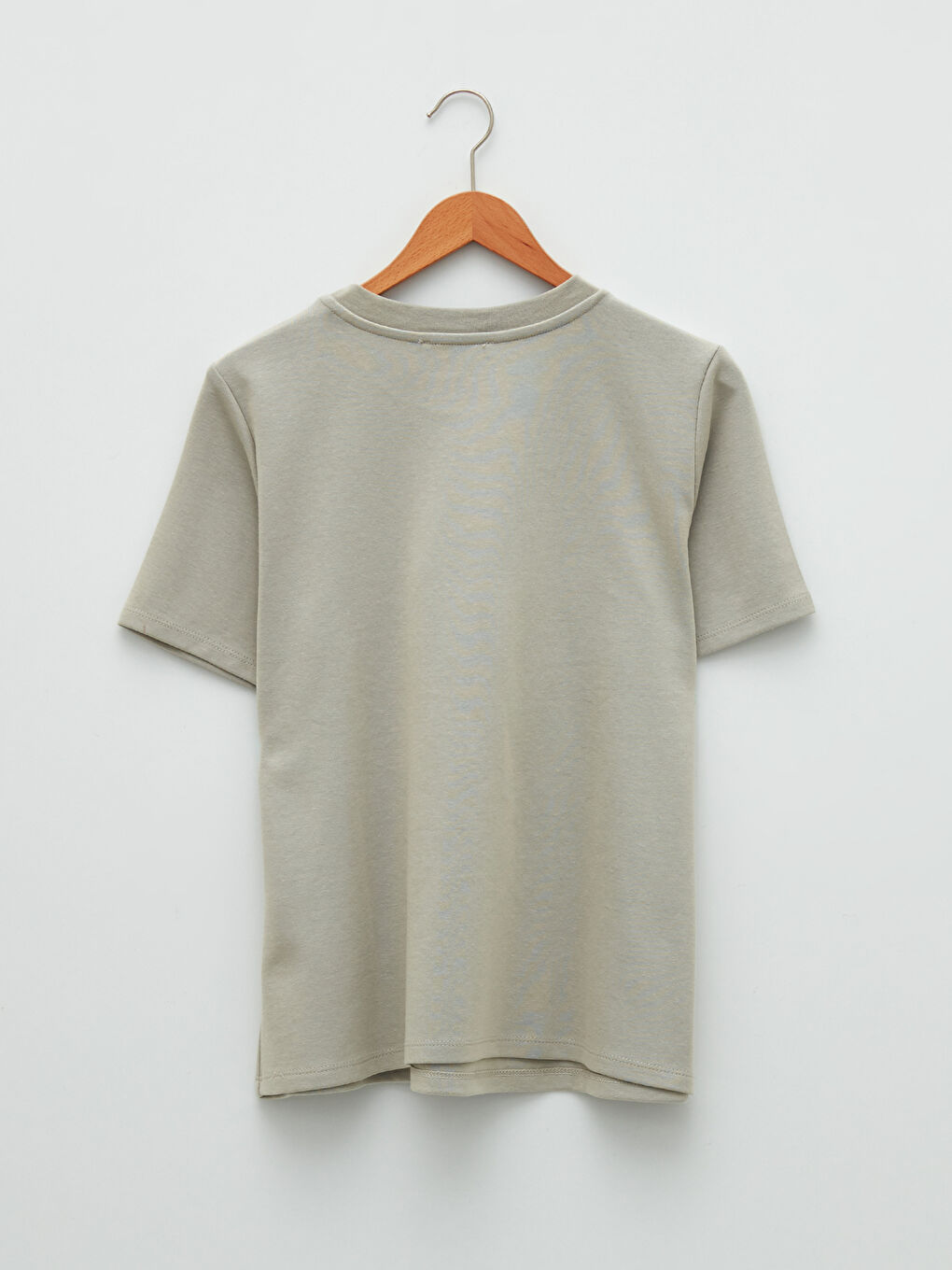 Gri Bisiklet Yaka Düz Kısa Kollu Hamile Tişört-11