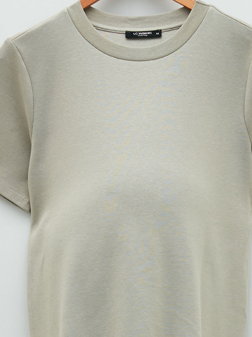 Gri Bisiklet Yaka Düz Kısa Kollu Hamile Tişört-12