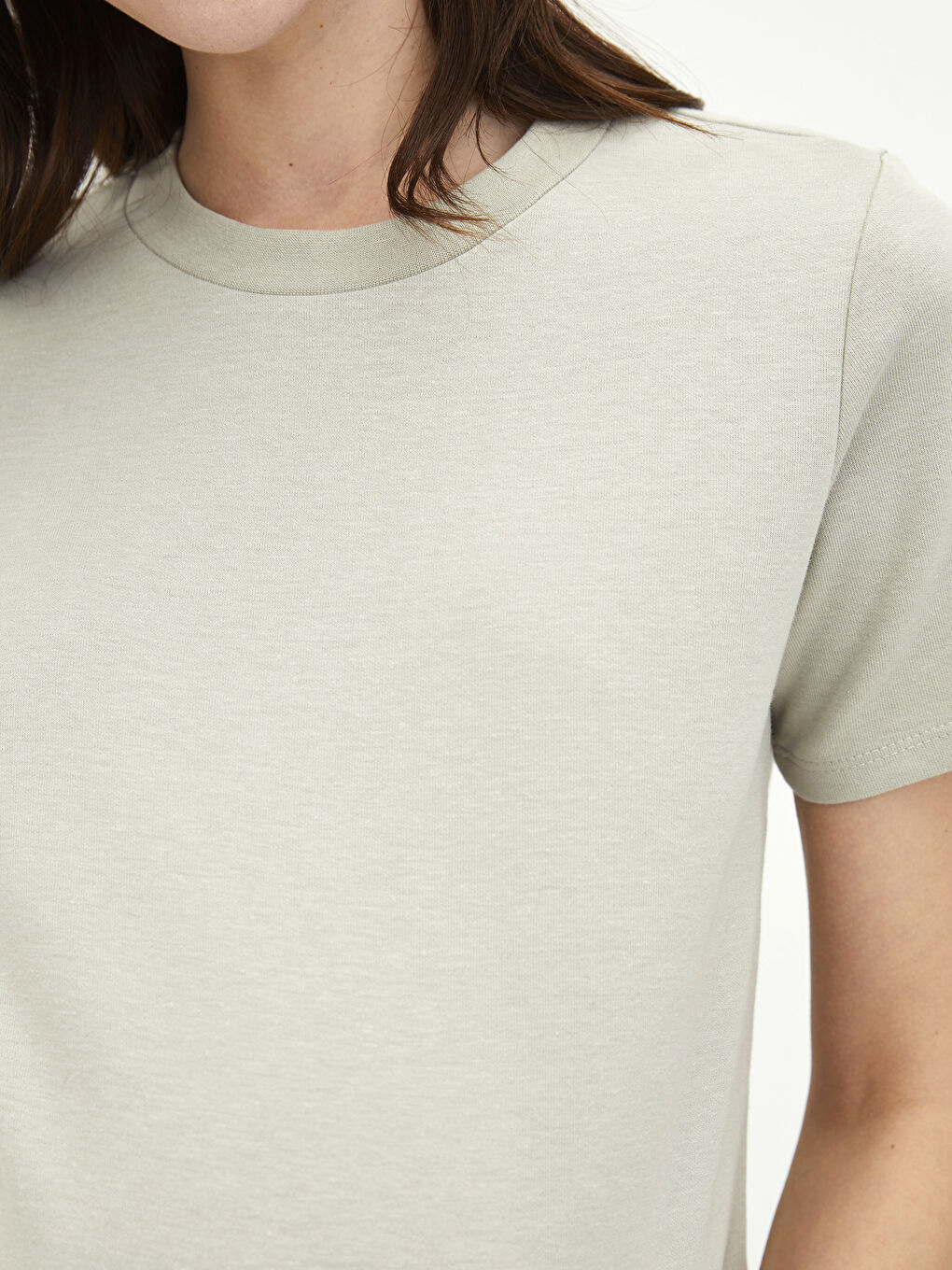 Gri Bisiklet Yaka Düz Kısa Kollu Hamile Tişört-6