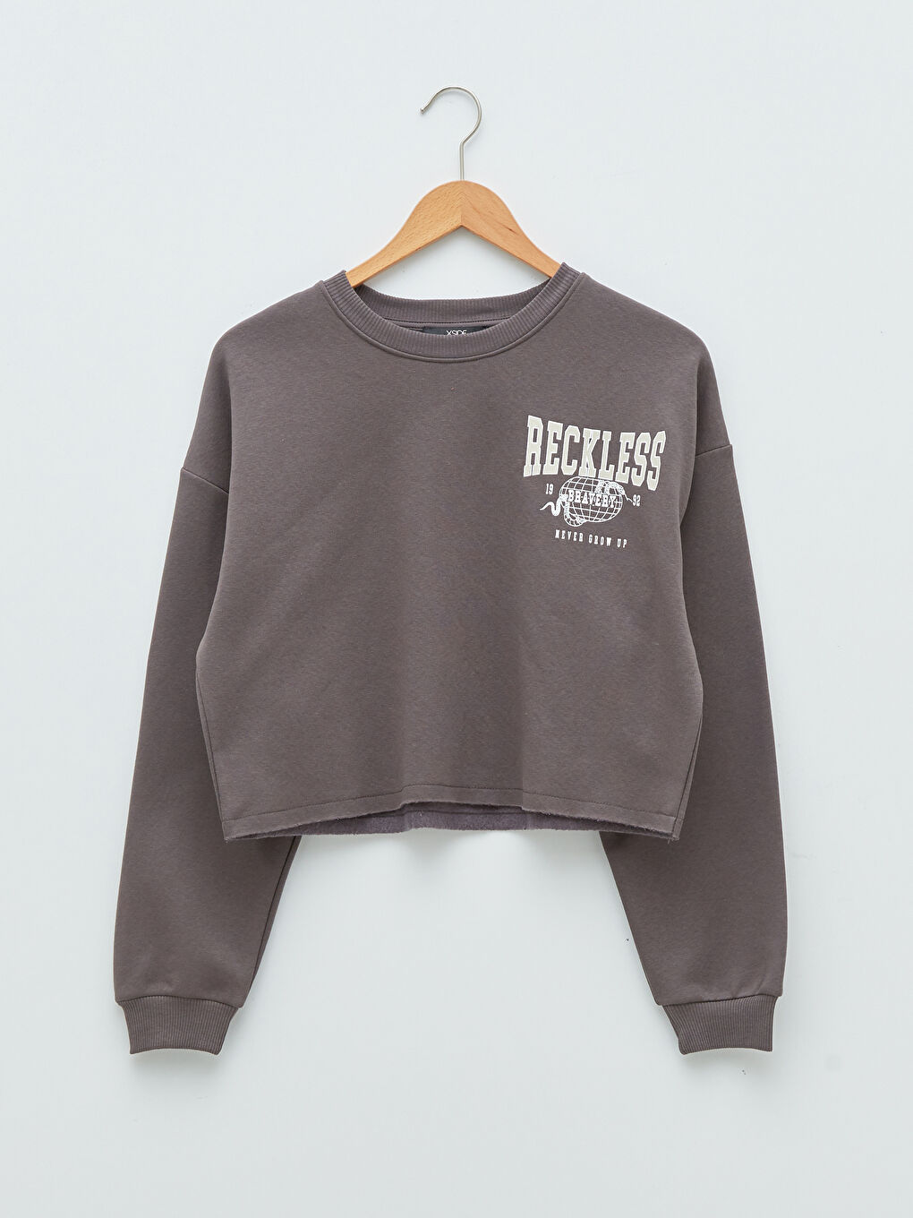 XSIDE Antrasit Bisiklet Yaka Baskılı Uzun Kollu Kadın Sweatshirt - 5