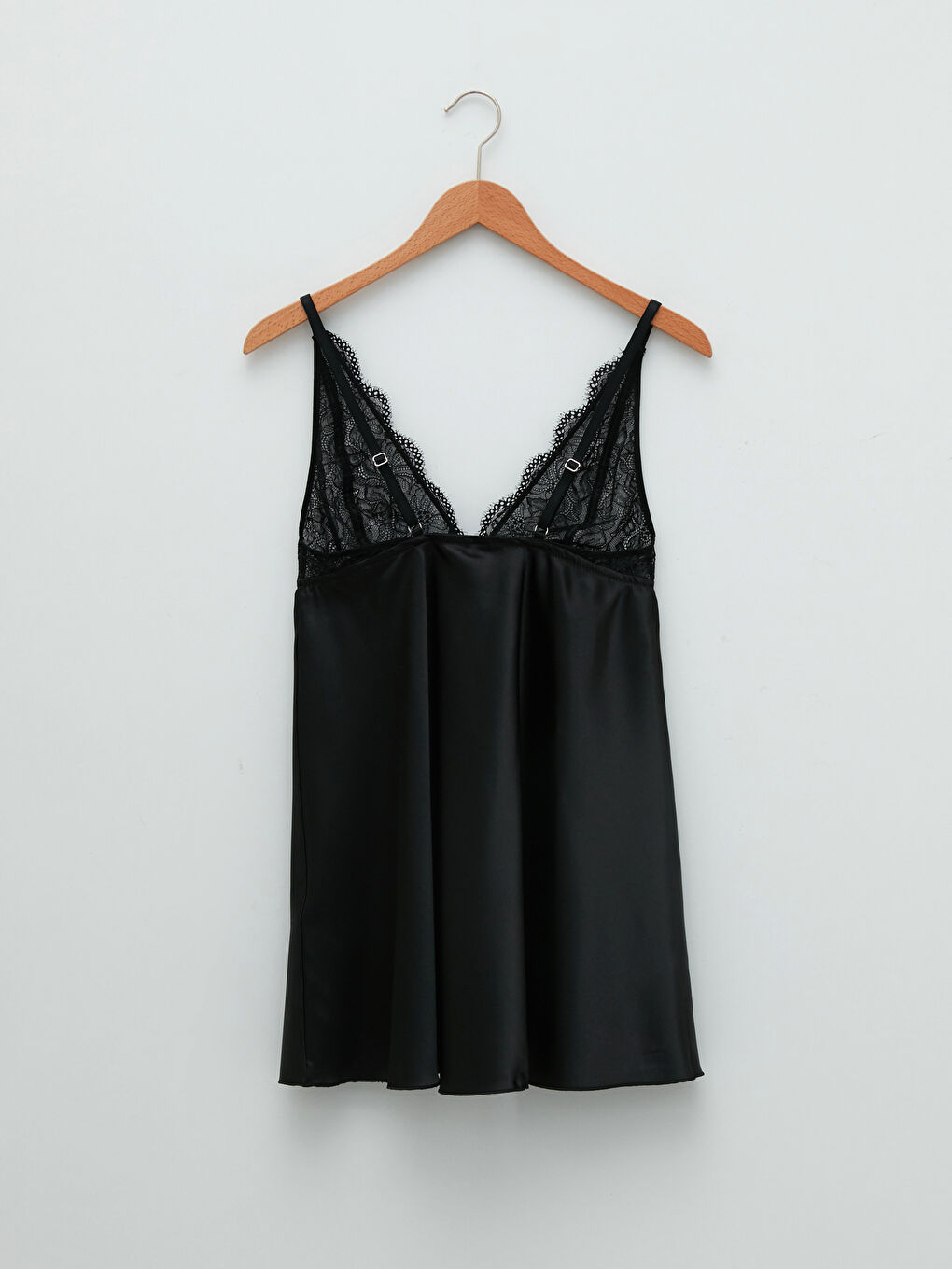 Siyah V Yaka Dantelli Babydoll-1