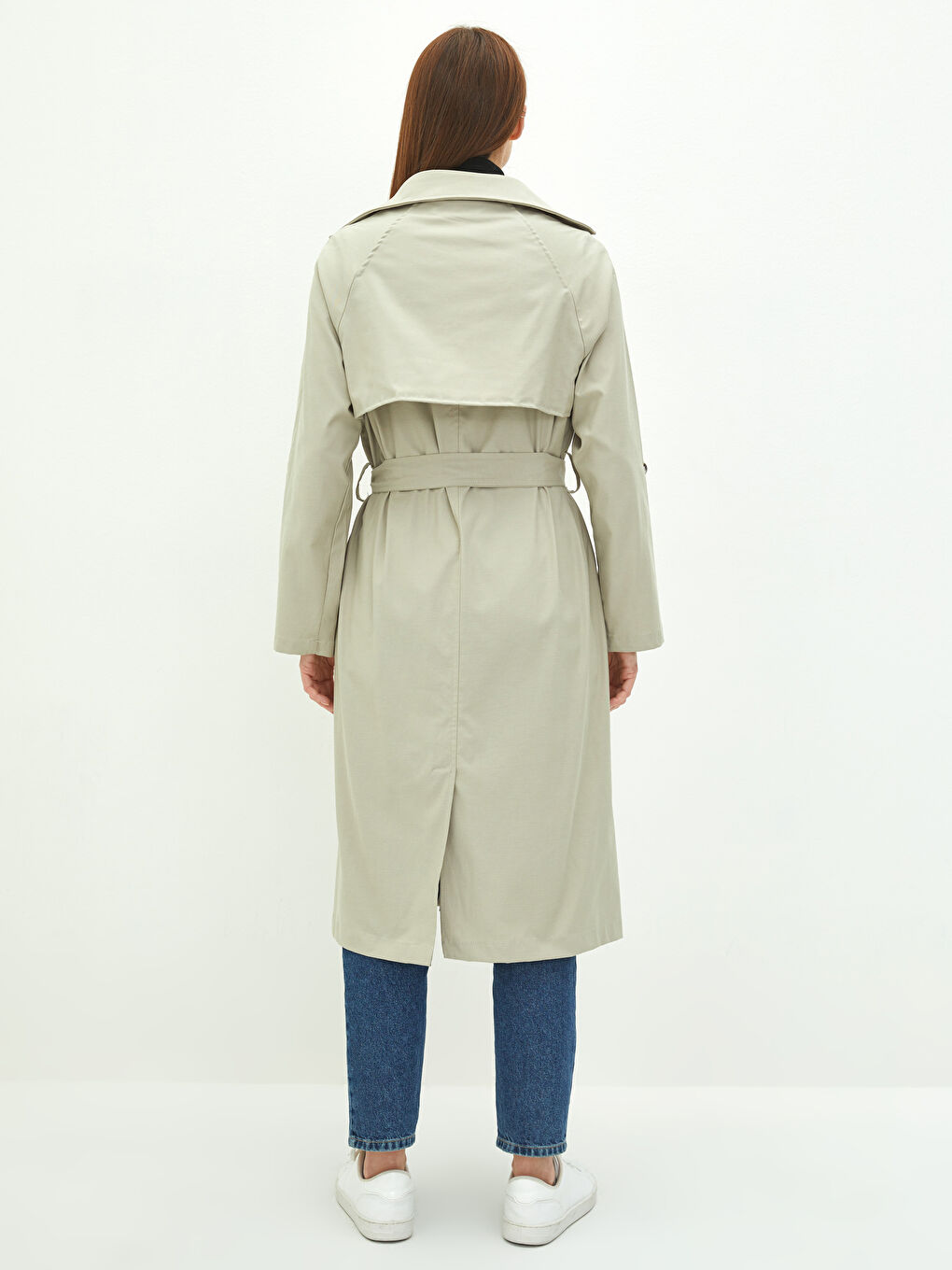 Jacket Collar Straight Long Sleeve Waist Belted Oversize Women's Trench Coat-5