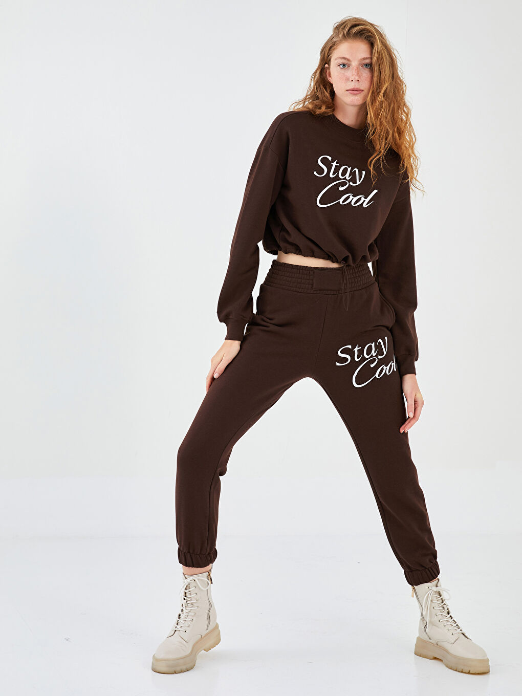 Crew Neck Slogan Printed Women's Thick Sweatshirt-1