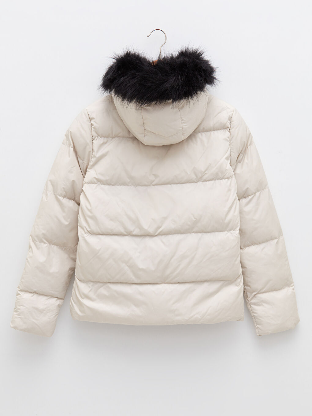 Hooded Collar Fur Detailed Long Sleeve Women's Down Coat-7