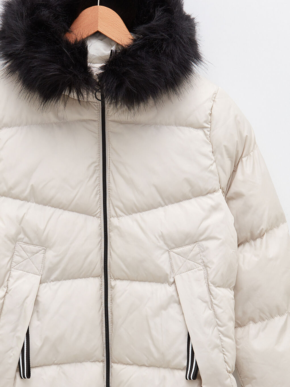 Hooded Collar Fur Detailed Long Sleeve Women's Down Coat-8