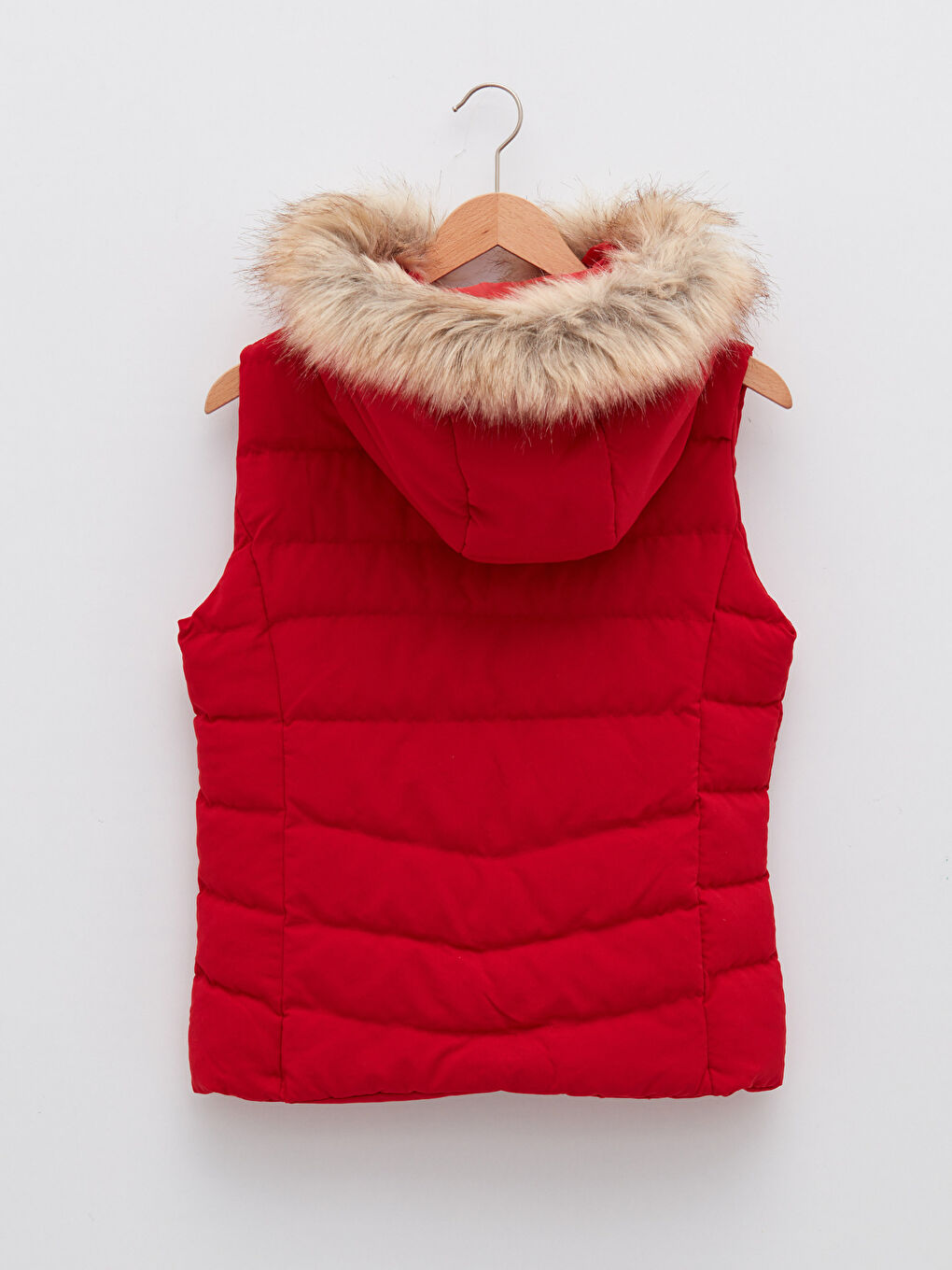 Kırmızı Kadın Kapüşonlu Düz Şişme Yelek-7