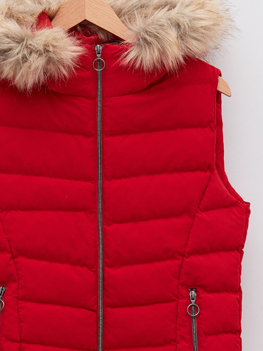 Kırmızı Kadın Kapüşonlu Düz Şişme Yelek-8