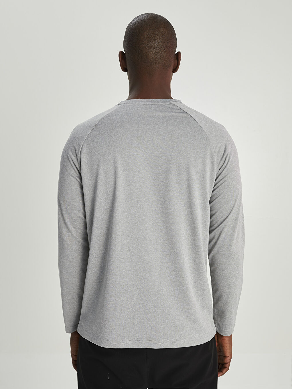 Gri Bisiklet Yaka Uzun Kollu Baskılı Erkek Tişört-4