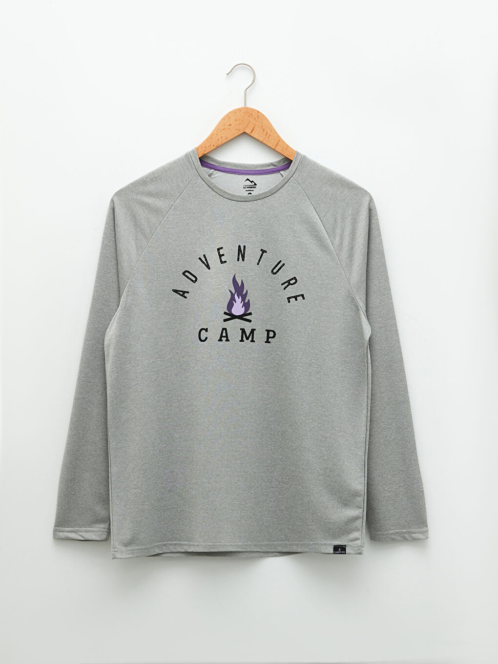 Gri Bisiklet Yaka Uzun Kollu Baskılı Erkek Tişört-5