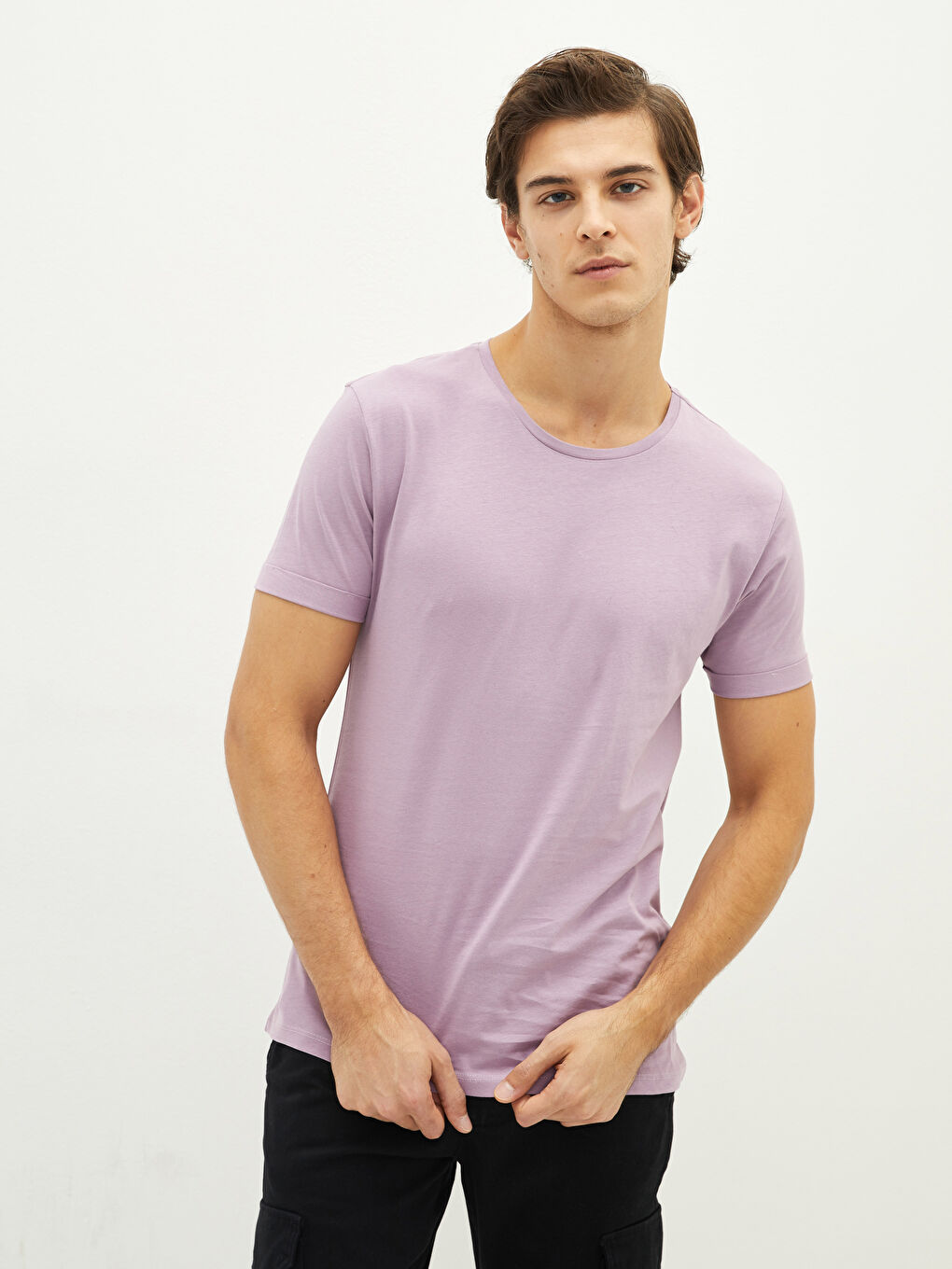 Crew Neck Short Sleeve Basic Combed Cotton Men's T-shirt-1