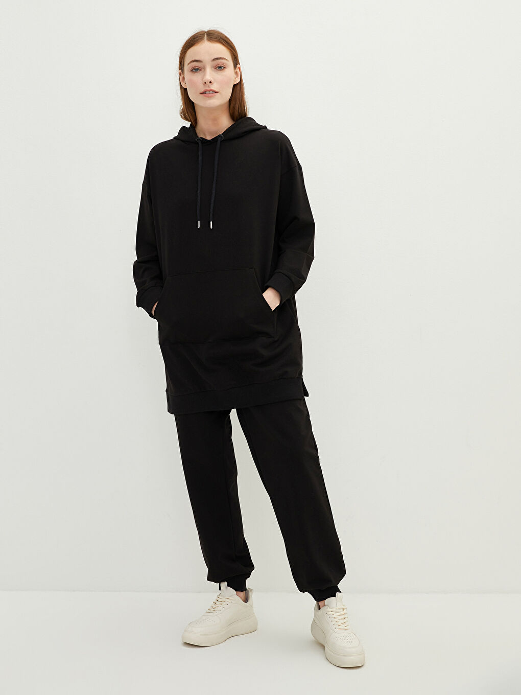 Dukserica tunika sa kapuljačom, standardnog kroja, dugi rukav, za žene-1