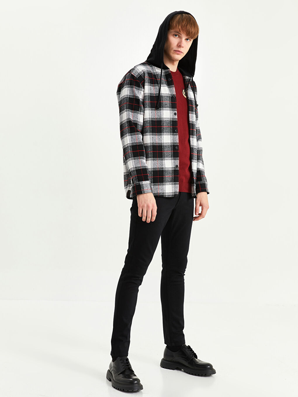 Siyah Regular Fit Uzun Kollu Ekose Erkek Oduncu Gömlek Ceket