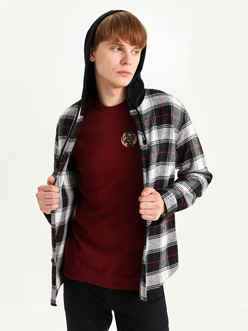 Siyah Regular Fit Uzun Kollu Ekose Erkek Oduncu Gömlek Ceket-1