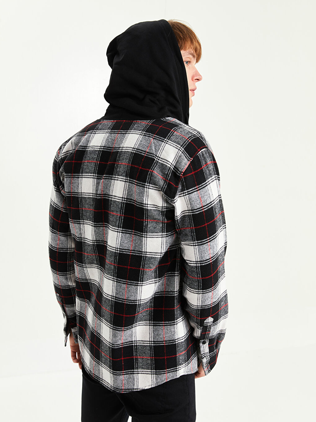 Siyah Regular Fit Uzun Kollu Ekose Erkek Oduncu Gömlek Ceket-3