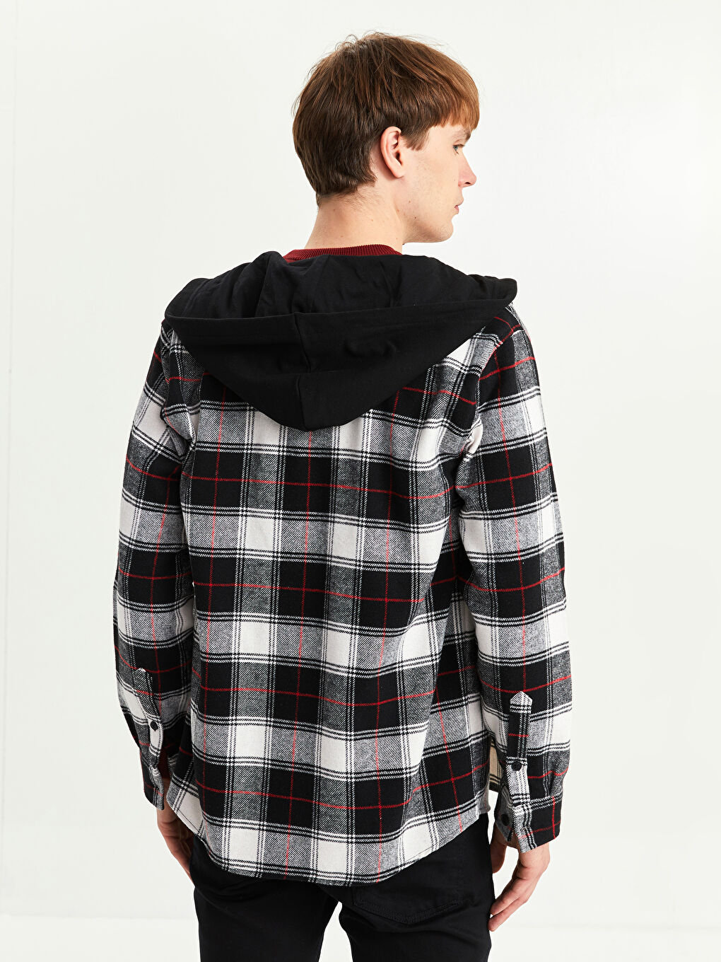 Siyah Regular Fit Uzun Kollu Ekose Erkek Oduncu Gömlek Ceket-4