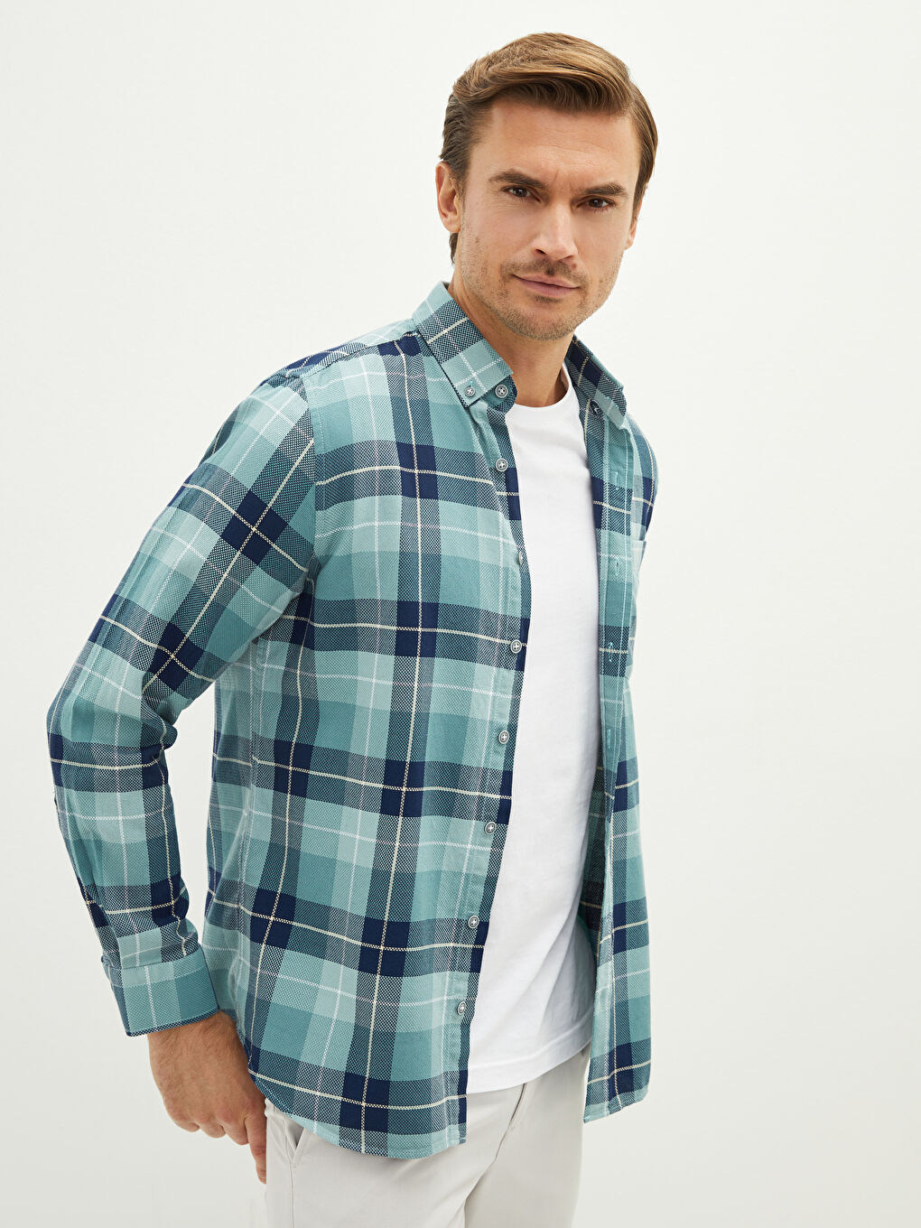 Yeşil Regular Fit Uzun Kollu Ekose Erkek Gömlek