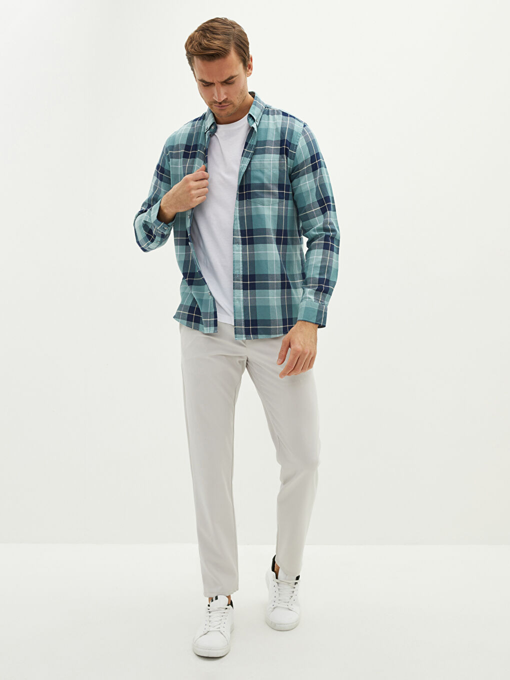 Yeşil Regular Fit Uzun Kollu Ekose Erkek Gömlek-2