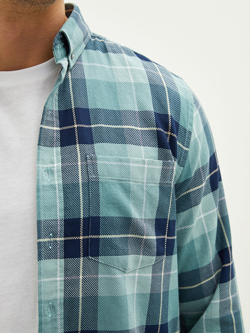 Yeşil Regular Fit Uzun Kollu Ekose Erkek Gömlek-3