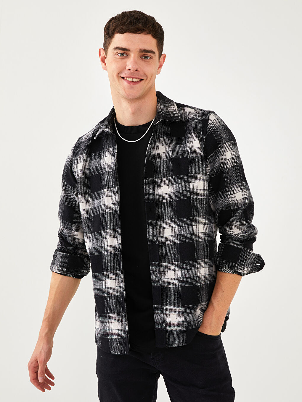 Veste Chemise en Flanelle Écossaise à Manches Longues Coupe Régulière pour Hommes