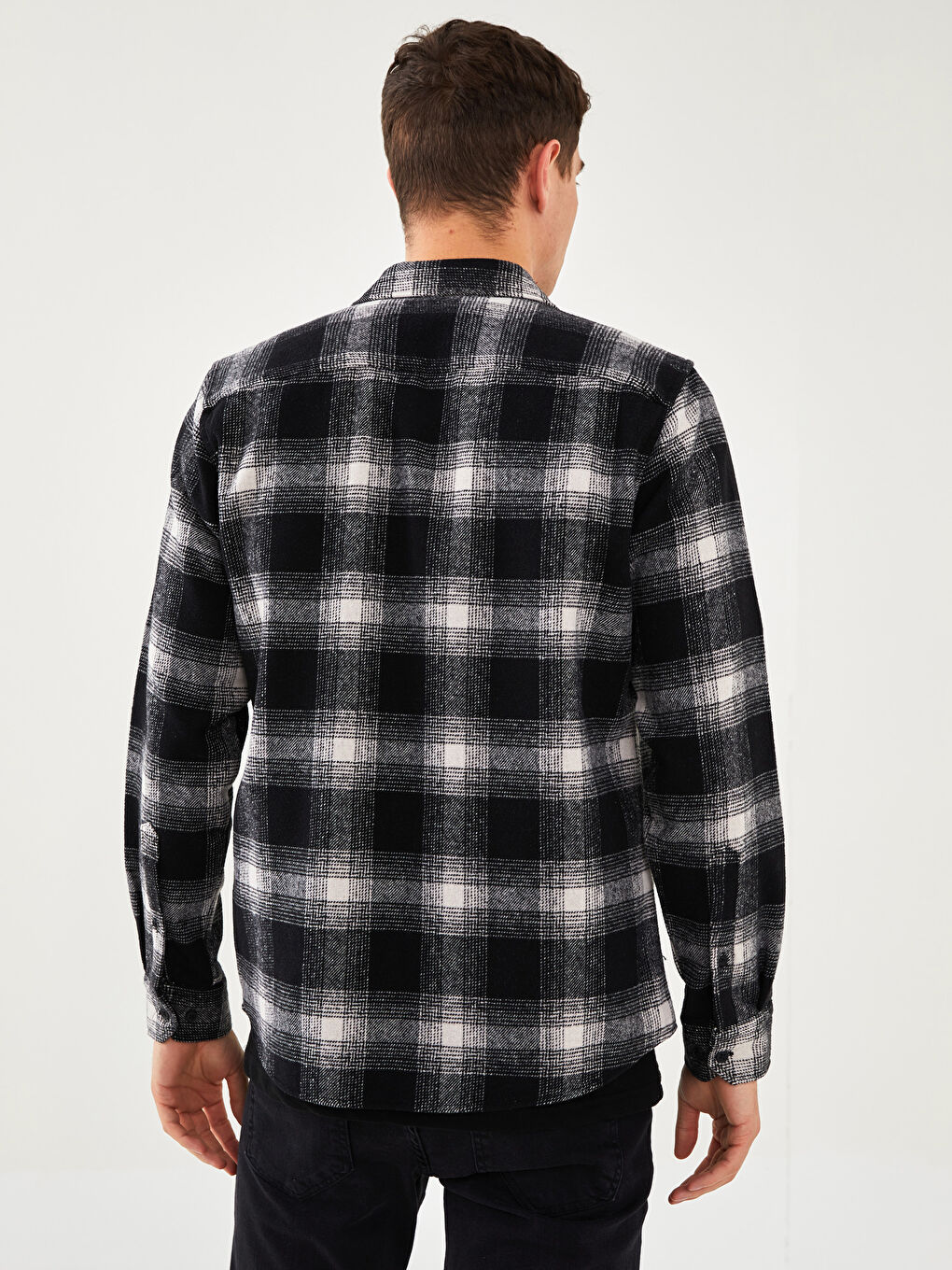 Veste Chemise en Flanelle Écossaise à Manches Longues Coupe Régulière pour Hommes-4