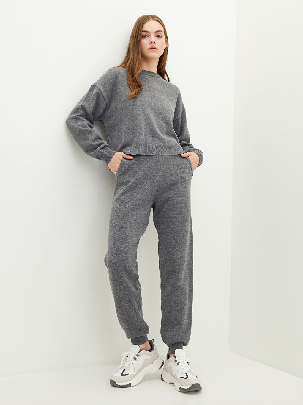 Pantalon de jogging en tricot à taille élastique, poches détaillées, pour femmes