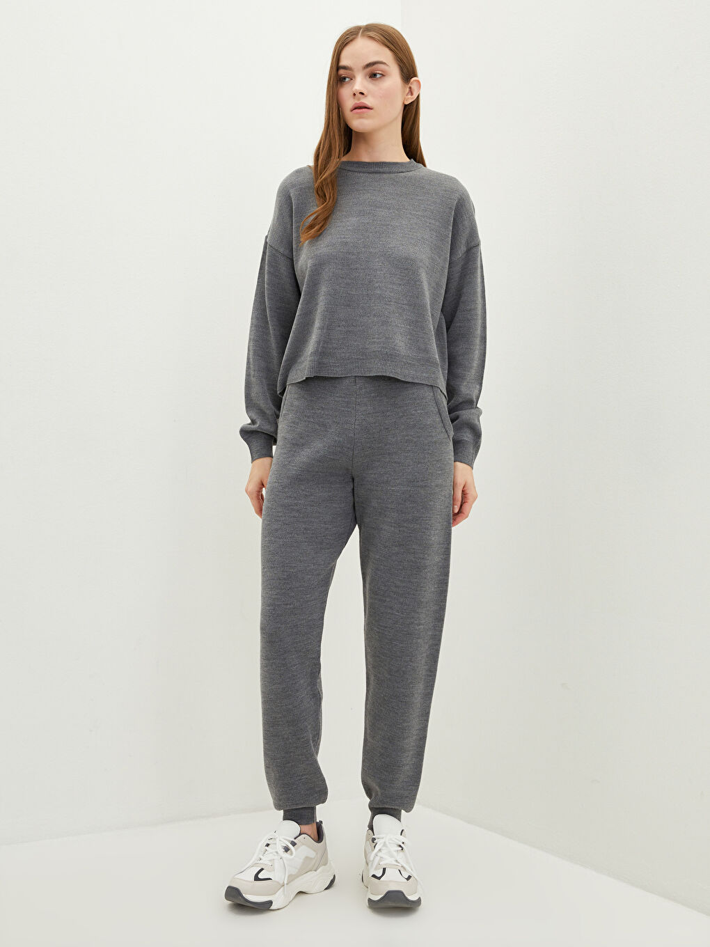 Pantalon de jogging en tricot à taille élastique, poches détaillées, pour femmes-1