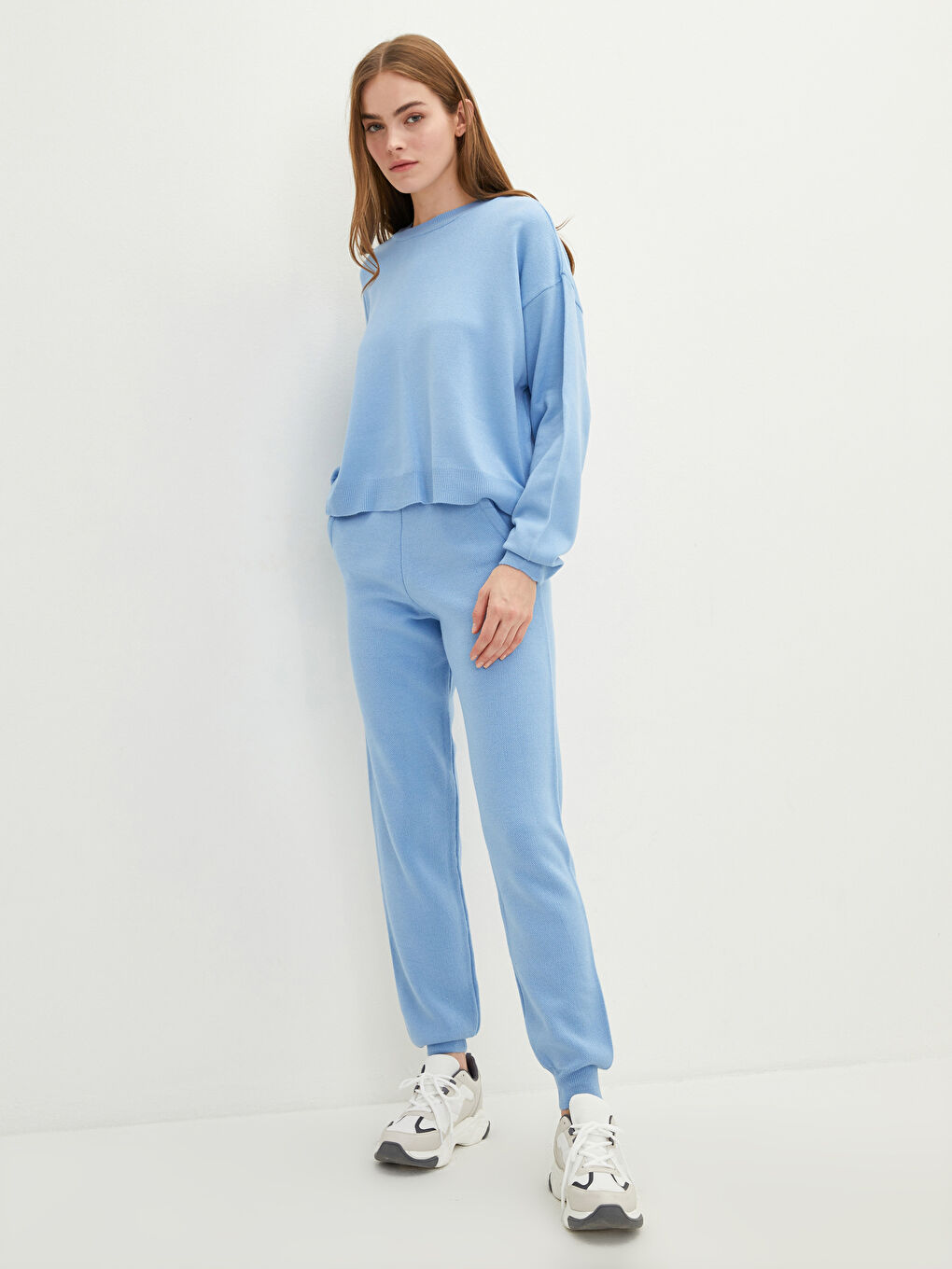 Pantaloni Jogger Tricot cu Talie Elastică, Buzunare Detaliate, pentru Femei-1