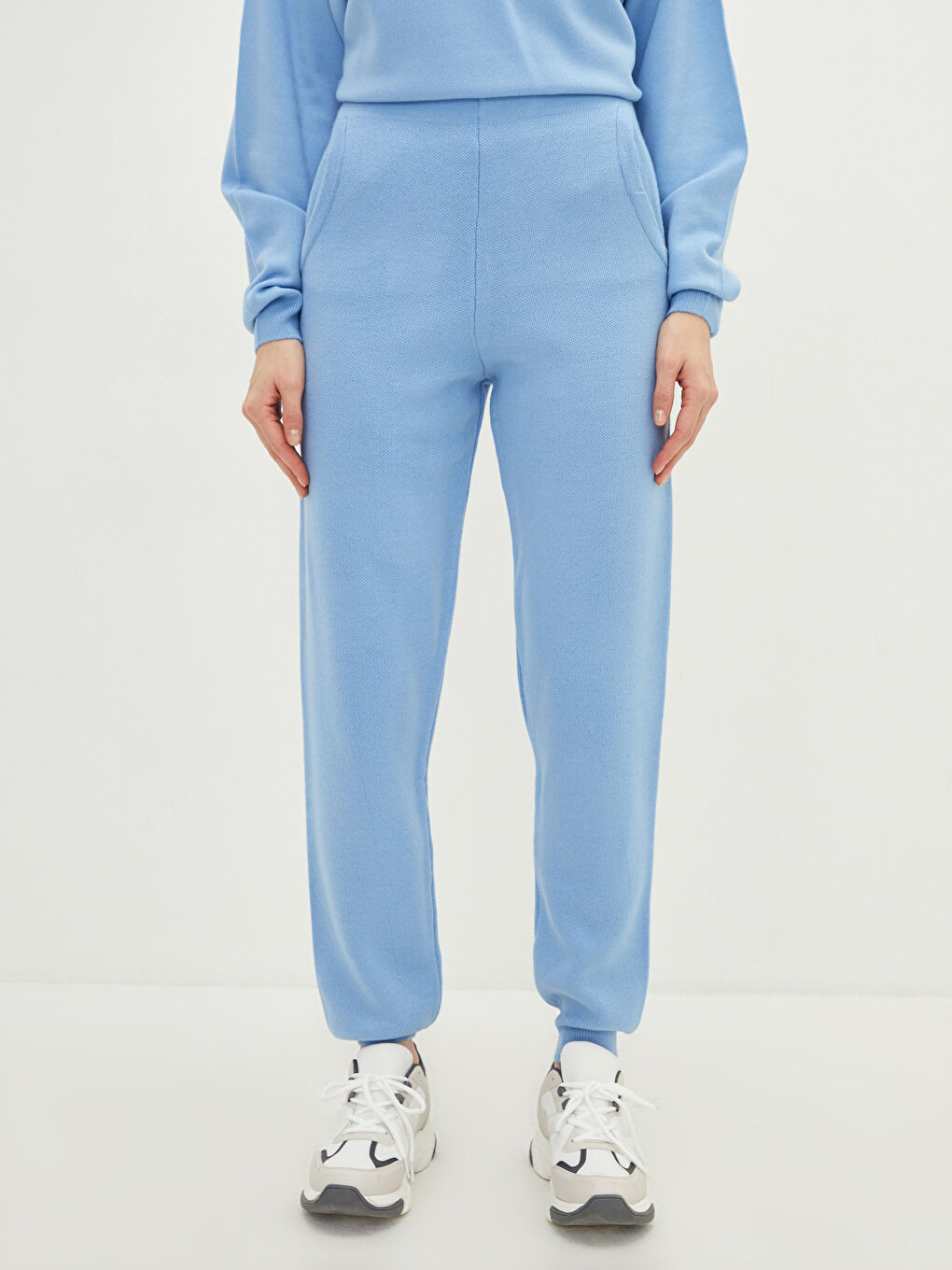 Pantaloni Jogger Tricot cu Talie Elastică, Buzunare Detaliate, pentru Femei-3