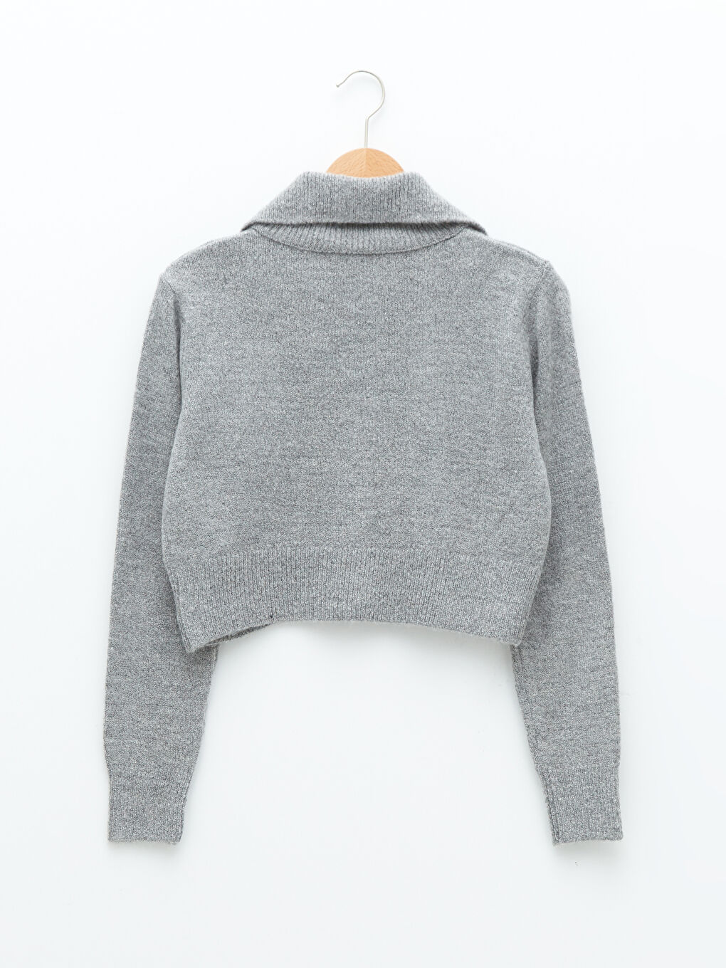 Gri Polo Yaka Kadın Triko Hırka-6