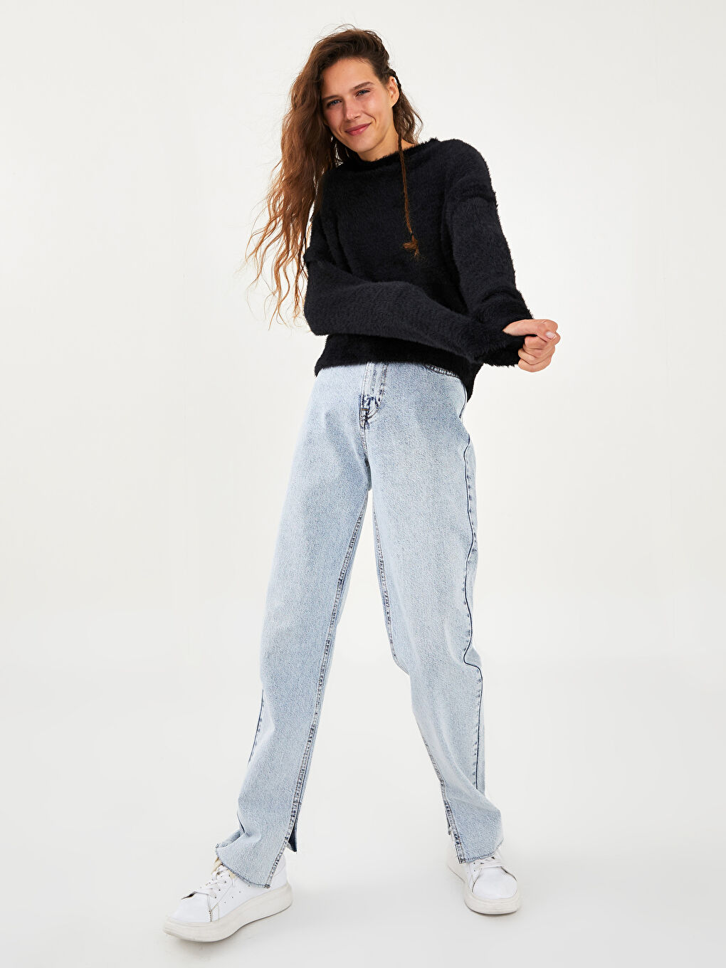 Тік жағалы ұзын жең трикотаж әйелдер жемпір-3