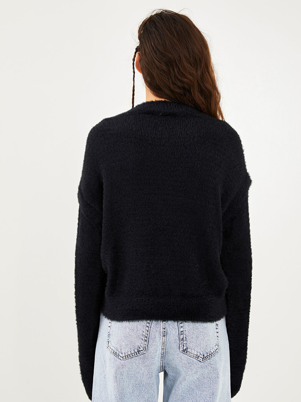 Тік жағалы ұзын жең трикотаж әйелдер жемпір-4