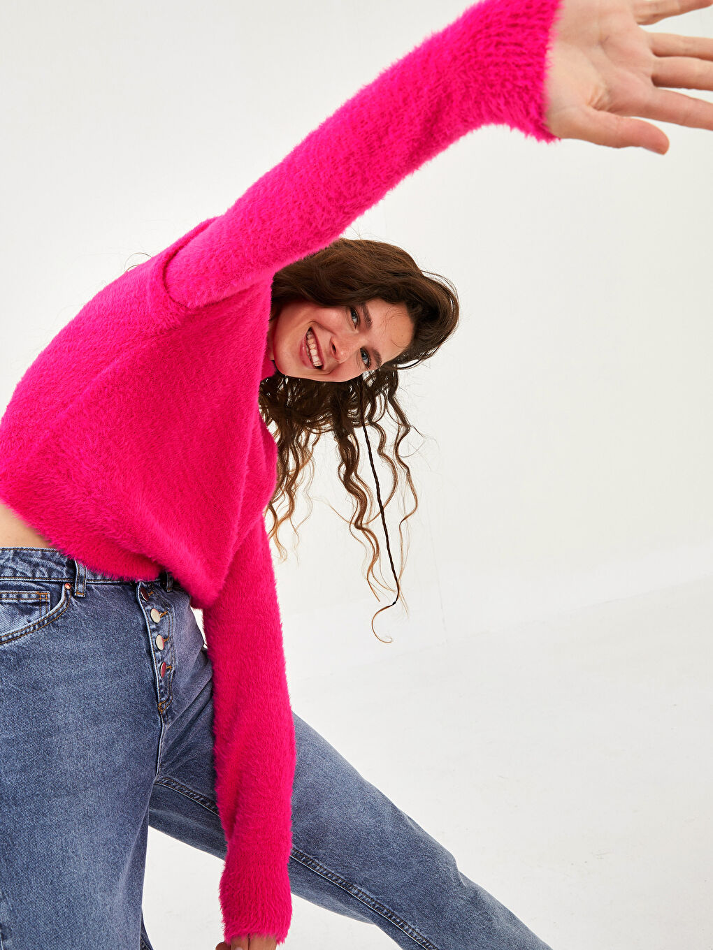 Свитер женский с длинным рукавом и прямым кроем, с воротником-стойкой, трикотажный