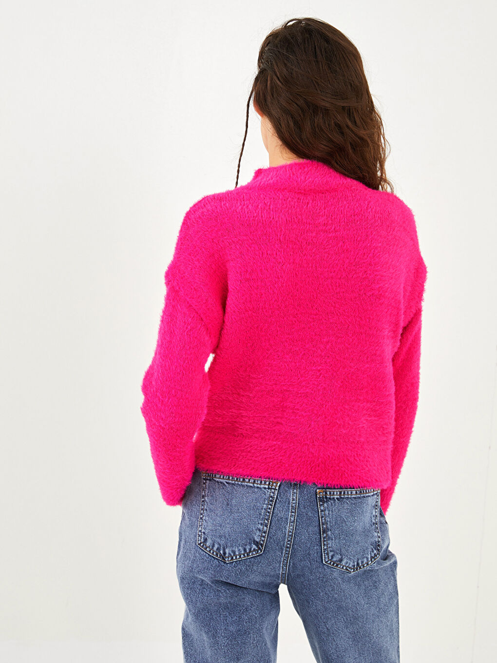 Свитер женский с длинным рукавом и прямым кроем, с воротником-стойкой, трикотажный-4