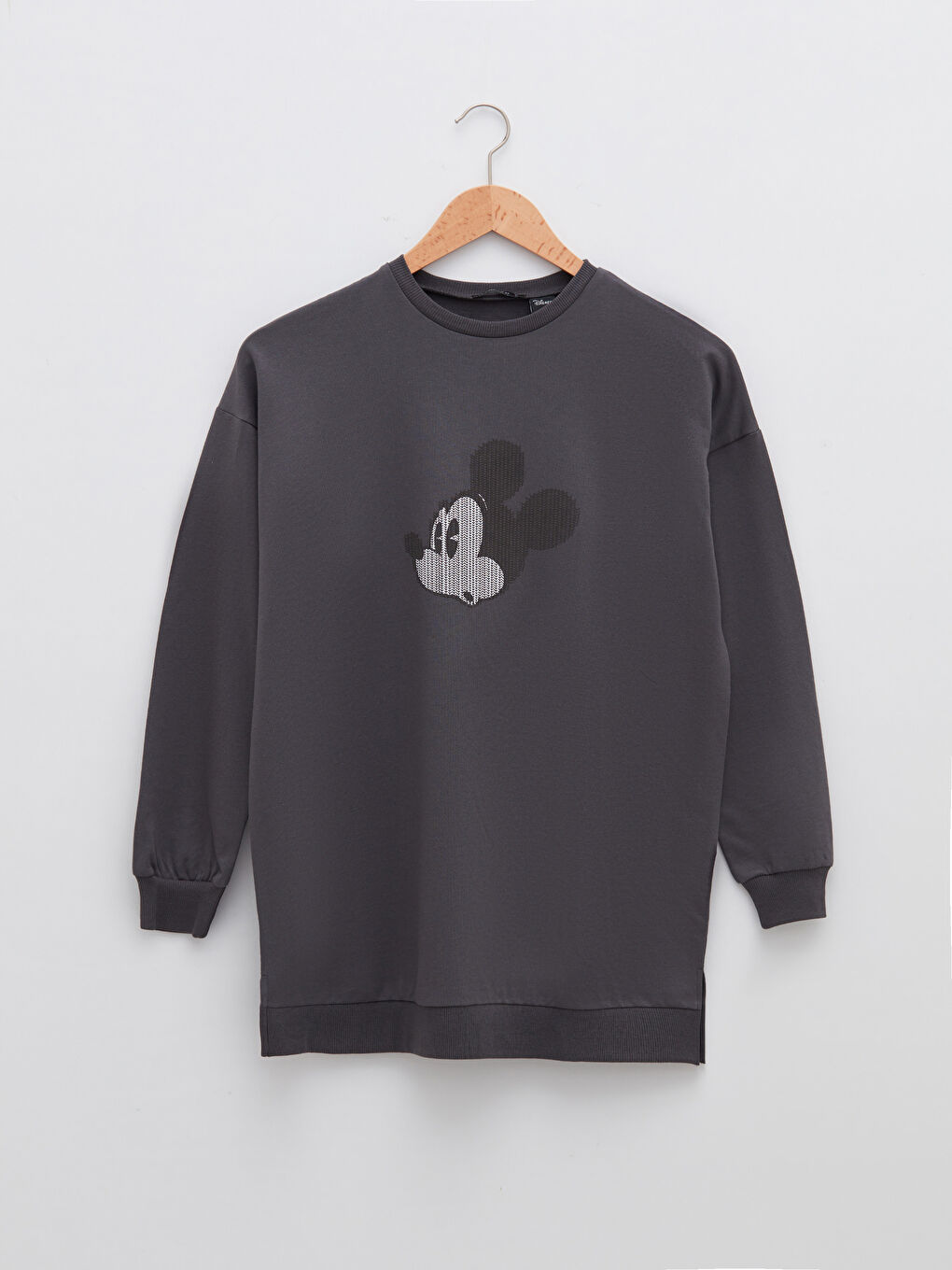 LCW Modest Antrasit Bisiklet Yaka Mickey Mouse Baskılı Kadın Sweatshirt Tunik - 4